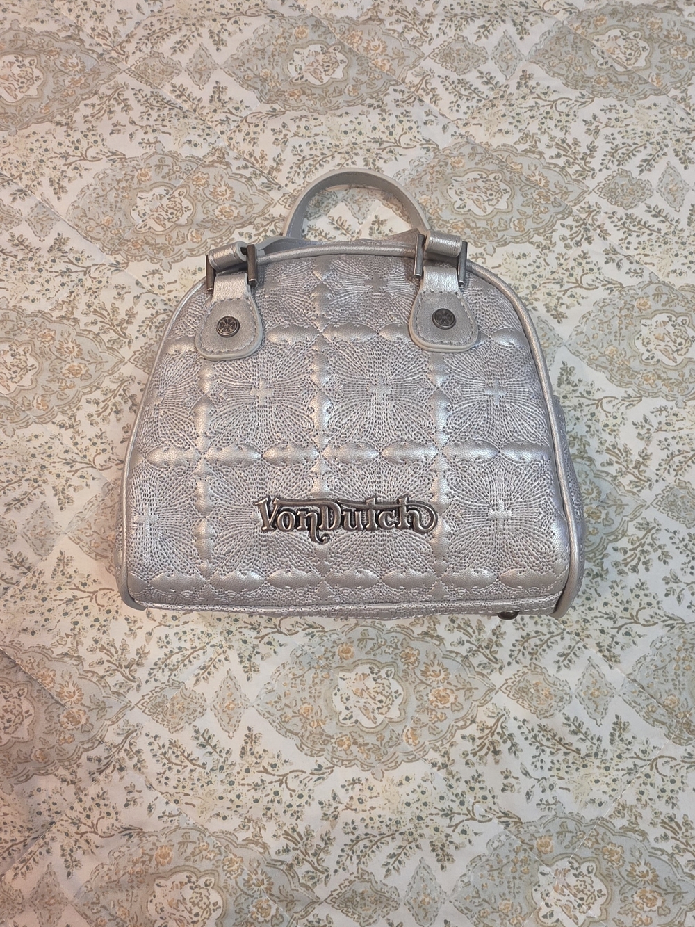 Von Dutch Silver Quilted Mini Top-Handle Bag